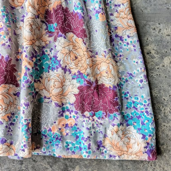 Vintage Floral Blue Purple Orange Short Sleeve Empire Waist Maxi Dress - Picture 6 of 14